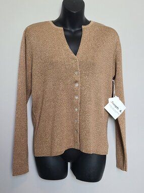 Joseph A. Silk Metallic Gold Cardigan Size Large
